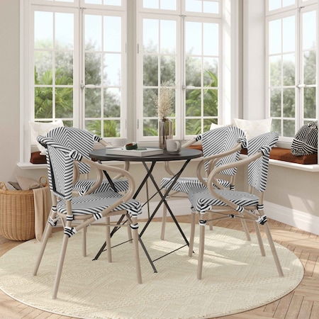 Flash Furniture Marseille French Bistro Stacking Chair w/Arms, Black/White Textilene and Bamboo Alum Frame, 4PK 4-SDA-ADS642108-BLKWH-LTNAT-GG